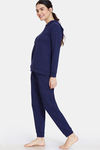 Zivame Cozy Ribbed Viscose Blend Waffle Loungewear Set - Medieval Blue — thumbnail 2